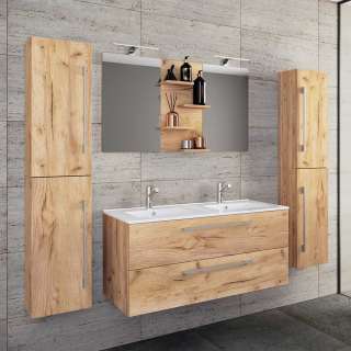Badmöbel Set Honig-Wildeiche melaminbeschichtet modernem Design (vierteilig)