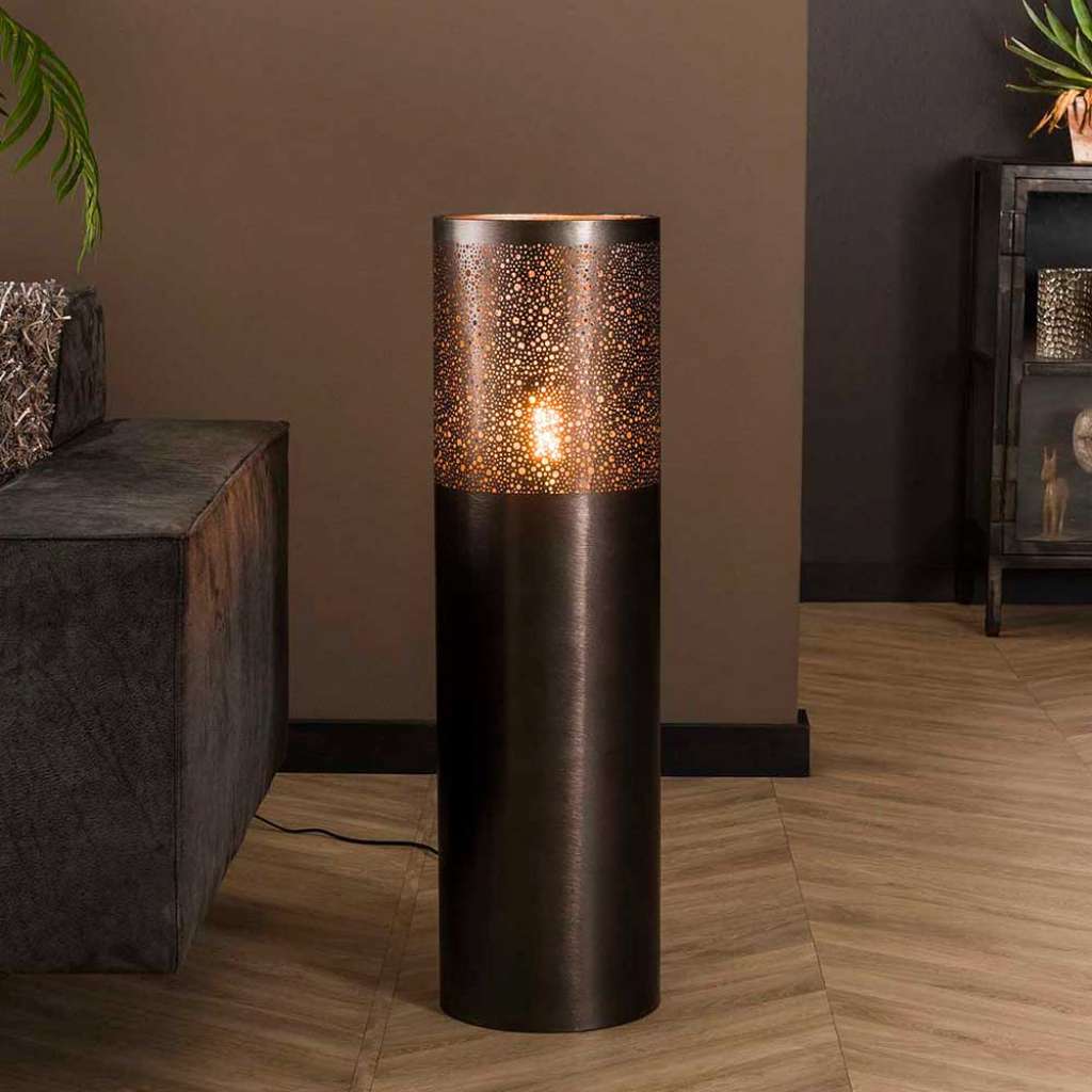 Stehleuchte Zylinder in Schwarz Nickel Industry und Loft Stil