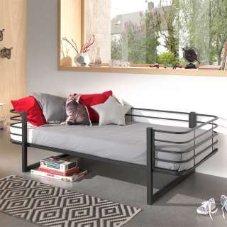 Jugendzimmer Bett Metall schwarz in modernem Design Bügelgestell