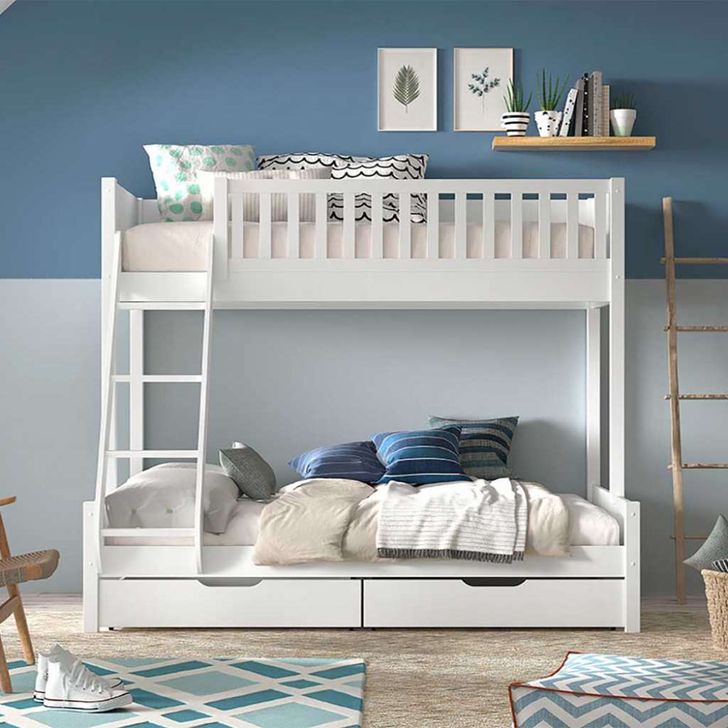 Weißes Doppelstockbett im Skandi Design optional mit Schubladen