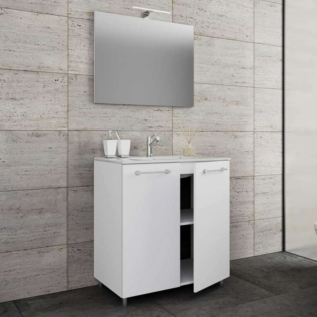 Badmöbel Set 60 oder 80 cm in Weiß LED Beleuchtung (zweiteilig)