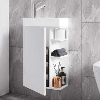 Kleiner Gäste WC Waschtisch in Weiß einem Aufsatzwaschbecken