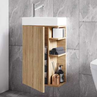 Kleiner Waschtisch Sonoma Eiche mit Aufsatzwaschbecken 40 cm breit