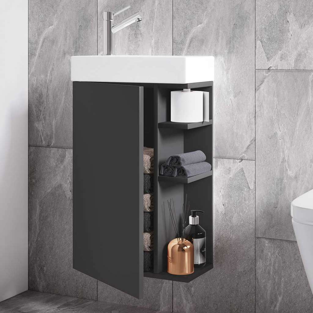 Schmaler Waschtisch Anthrazit mit Aufsatzwaschbecken 70 cm hoch