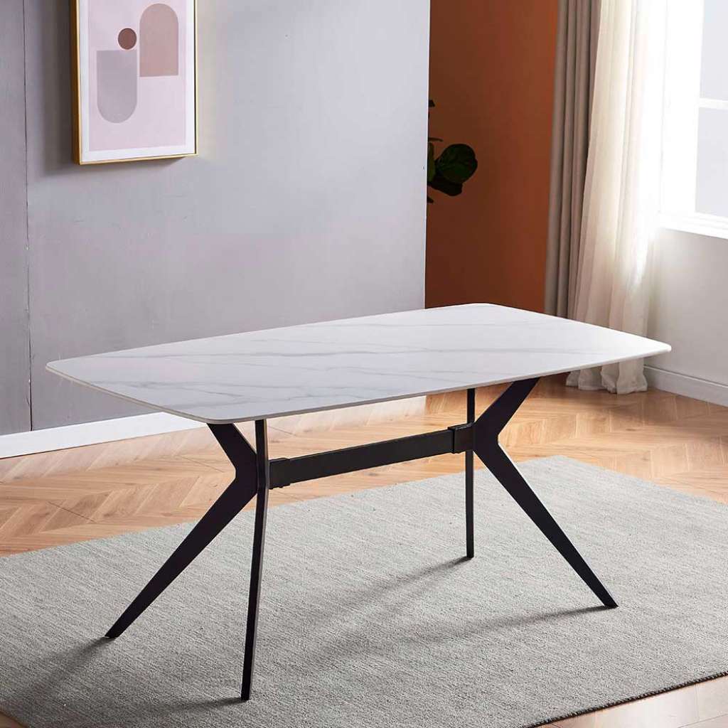 Küchentisch weiss schwarz mit Sinterstein Platte 180 cm breit