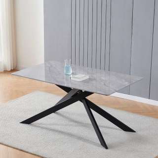 Esszimmer Tisch grau schwarz mit Sinterstein Platte Mikado Fußgestell