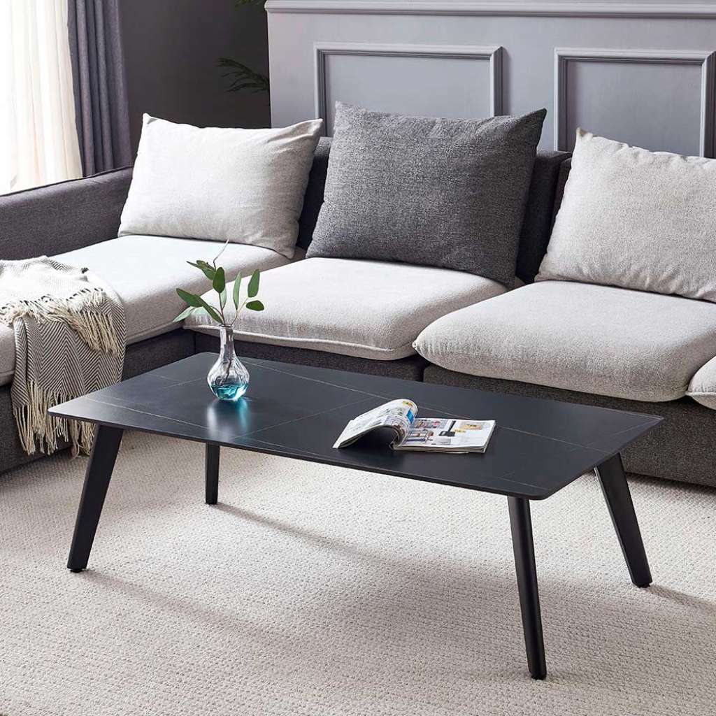 Sofa Tisch Marmor Optik Platte in Schwarz 125 cm breit