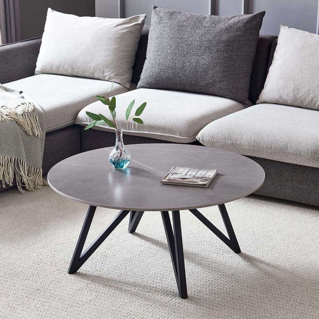 Sofa Tisch Marmor Optik Grau aus Sinterstein Metall