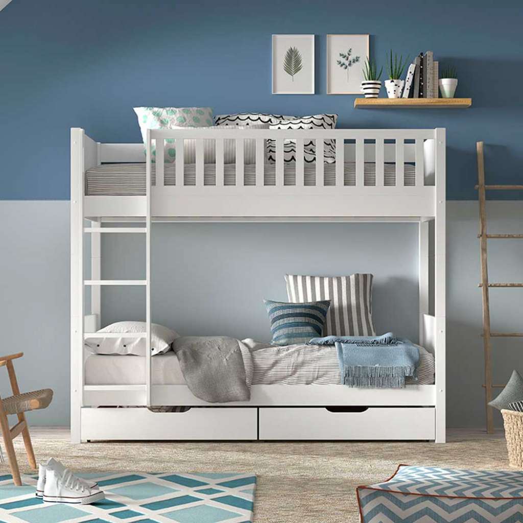 Skandi Stil Etagenbett weiss inklusive Leiter zwei Liegeflächen