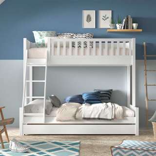 Hohes Etagenbett weiss im Skandi Design inklusive Bettkasten