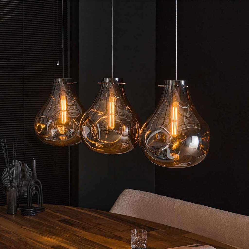 Pendelleuchte 3-flammig aus getöntem Glas Schwarzgrau