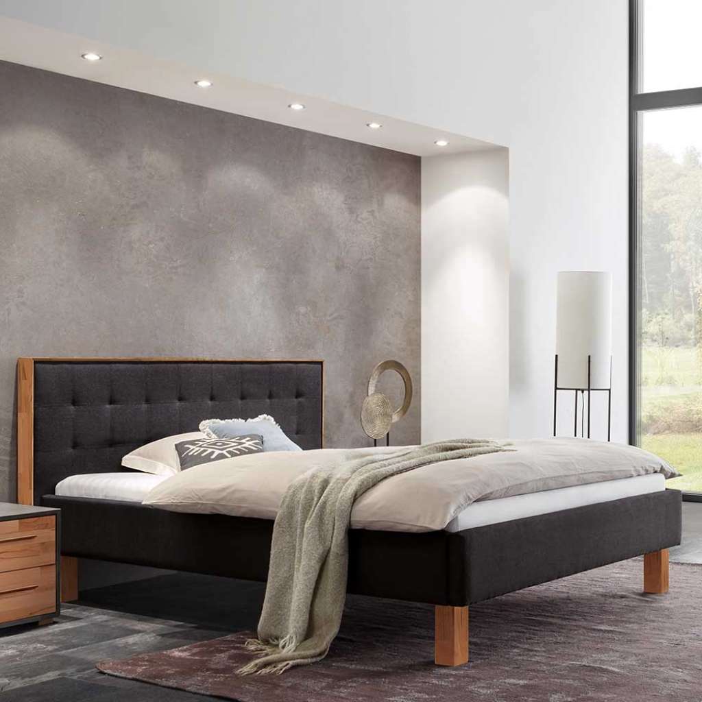 Franzoesisches Bett in Anthrazit Stoff Kernbuchefarben