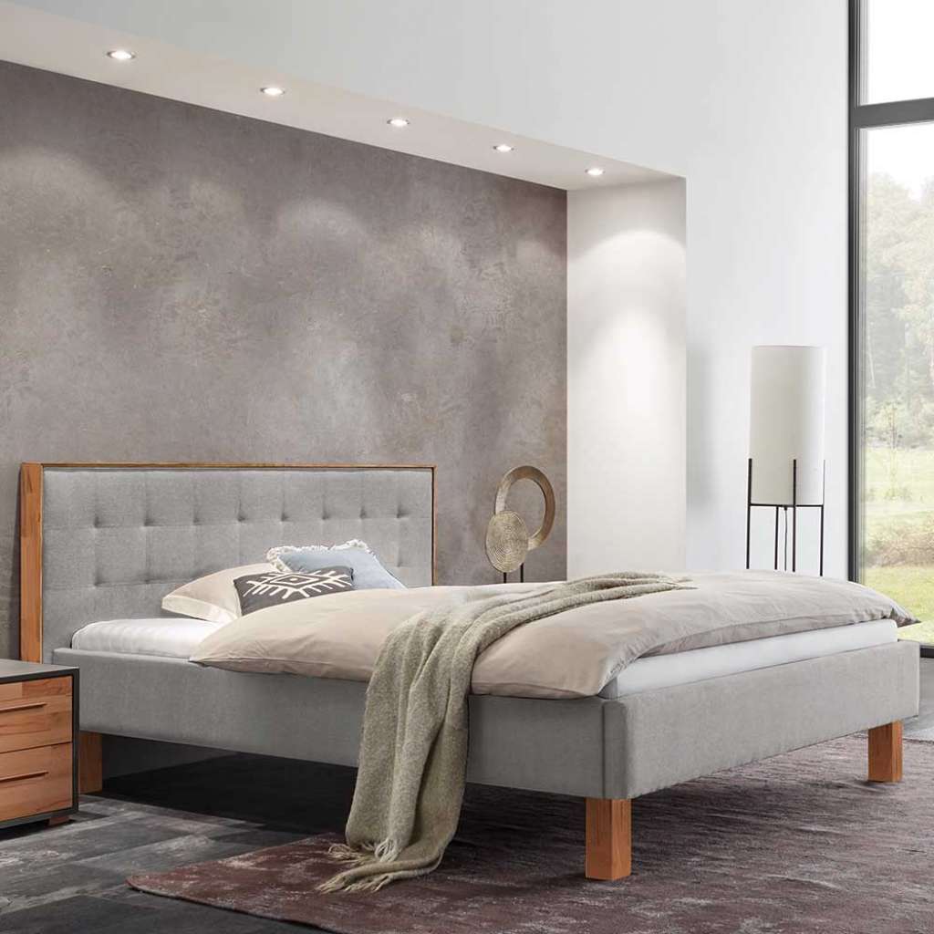 Polsterbettgestell Grau 140x200 cm Vierfußgestell aus Holz