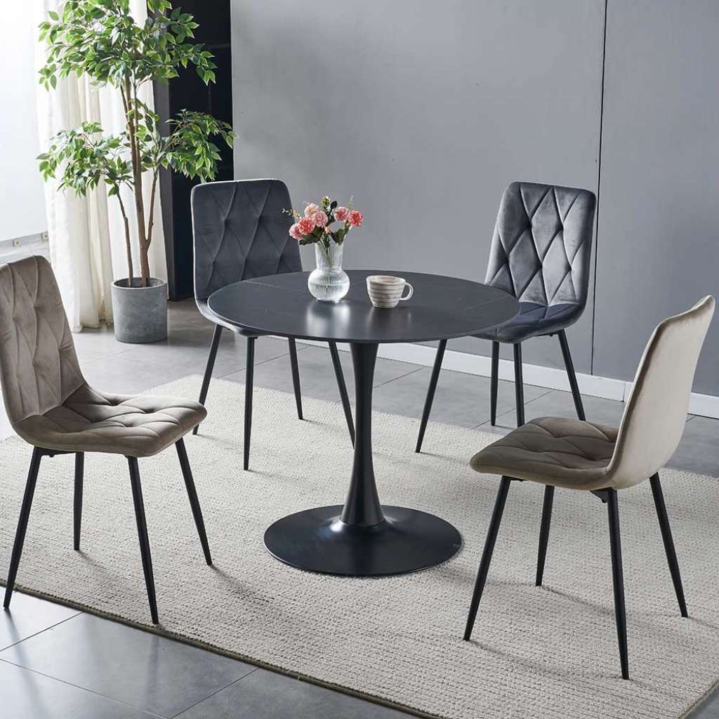 Tisch Marmor Optik schwarz mit Trompetenfuß Metall