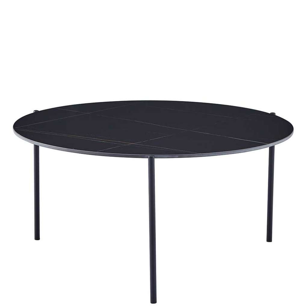 Couchtisch Marmor Optik schwarz mit Sinterstein Platte Dreifußgestell
