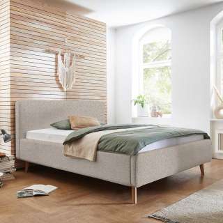 Franzoesisches Bett 140x200 cm in Beige Vierfußgestell aus Holz