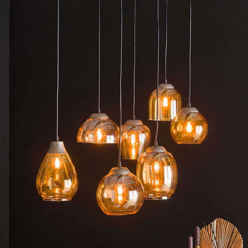 Pendelleuchte 7-flammig Braunglas in modernem Design 150 cm hoch
