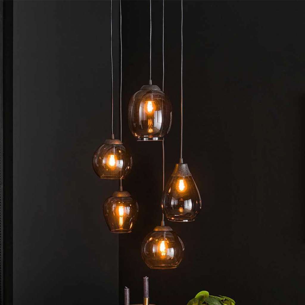 Hängeleuchte modern 5-flammig aus Chromglas 150 cm hoch