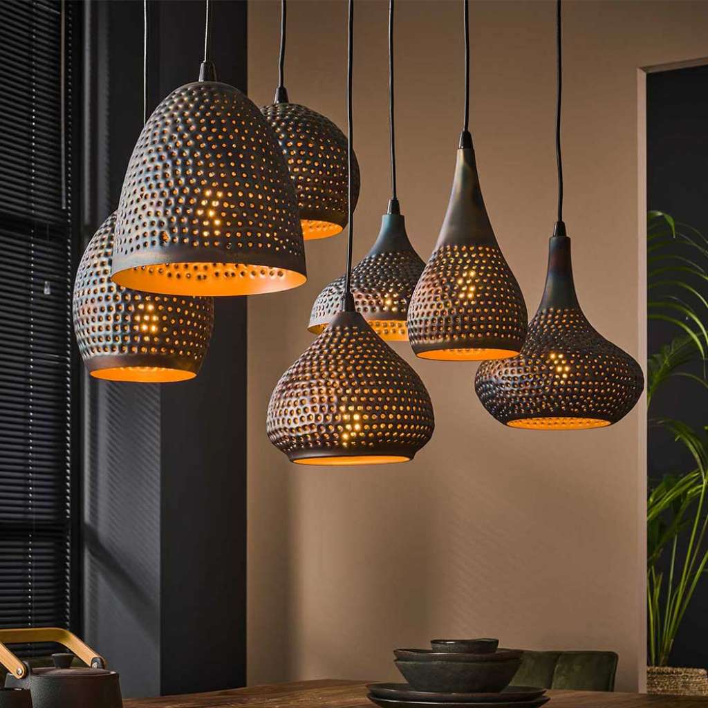 Industriestil Hängeleuchte Metall 100 cm breit Schwarzbraun