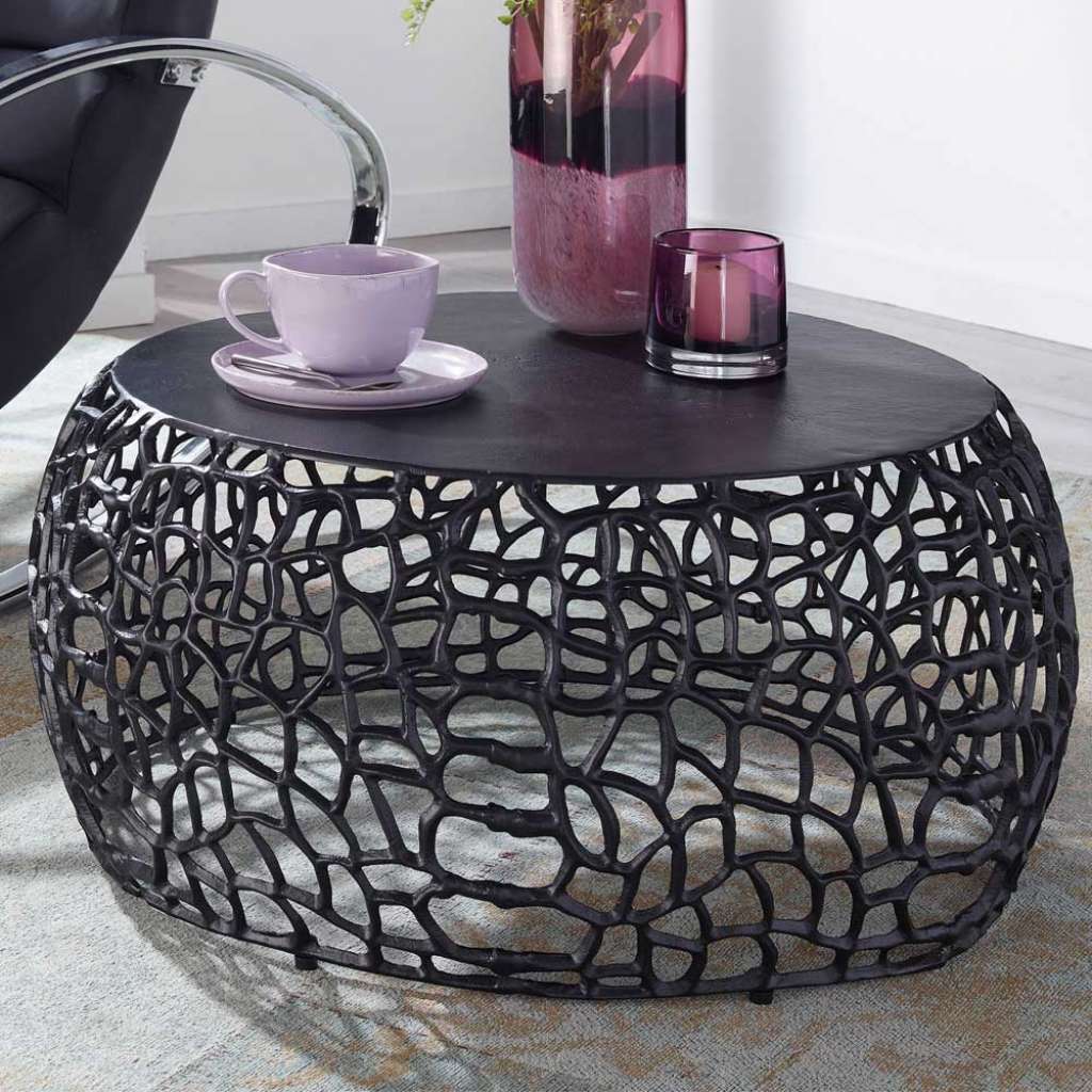 Couchtisch Metall Schwarz aus Aluminium 66 cm Durchmesser