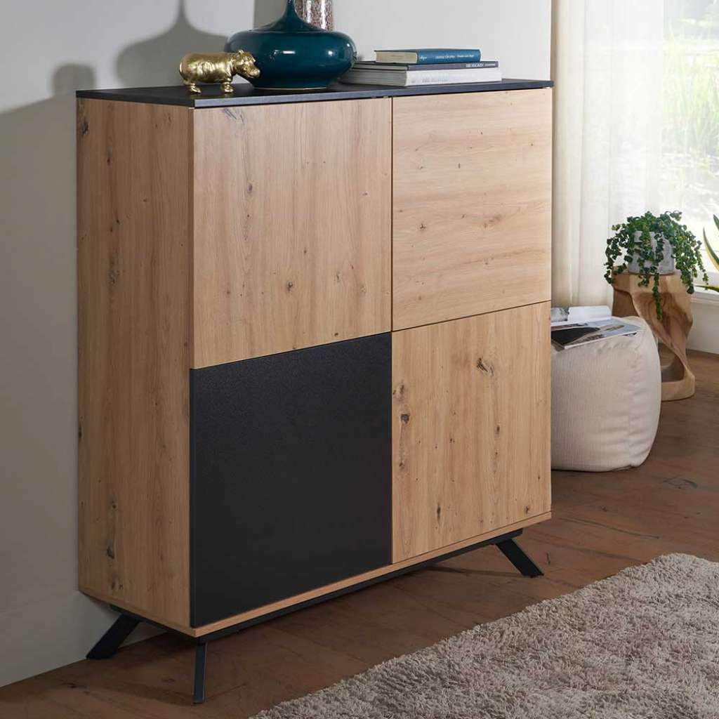 Highboard modern in Eichefarben und Schwarz 110 cm breit