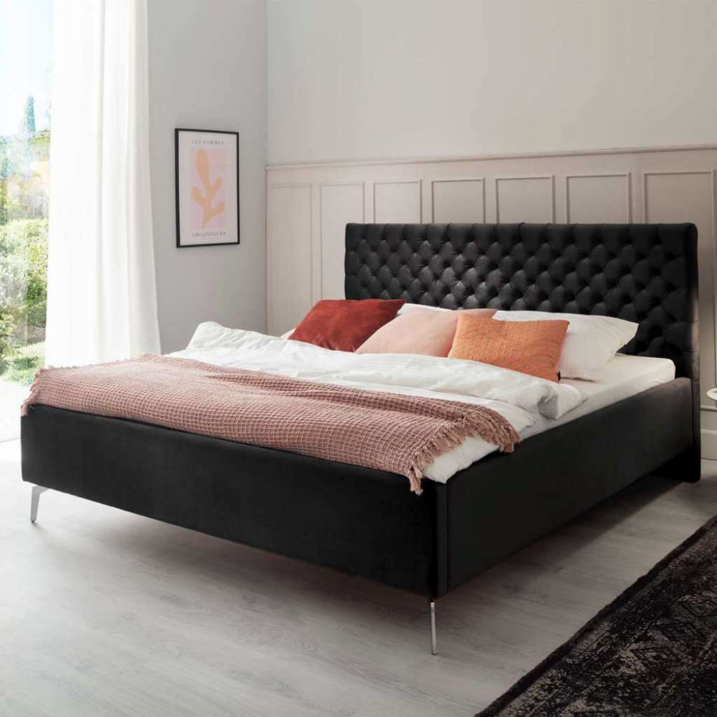 Polsterbettgestell schwarz modern 50 cm Einstiegshöhe Bettkasten