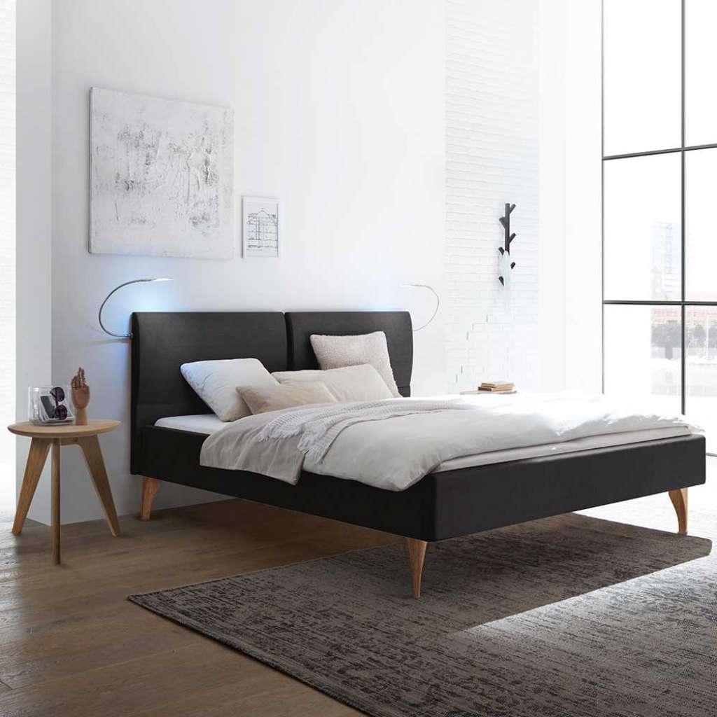 Bett Anthrazit Eiche Bianco mit Vierfußgestell aus Holz Skandi Design