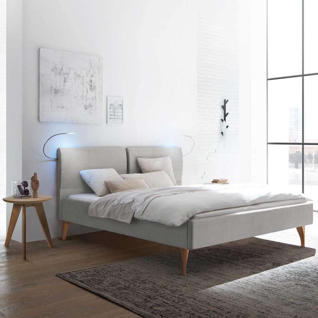 Bett Grau Eiche Bianco im Skandi Design Vierfußgestell aus Holz