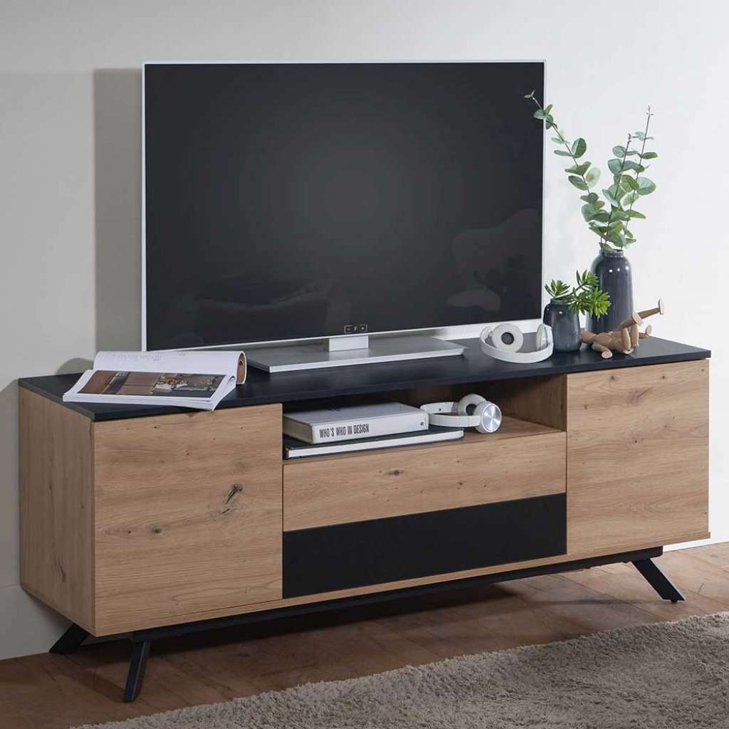 Fernsehr Tisch in Eichefarben und Schwarz melaminbeschichtet