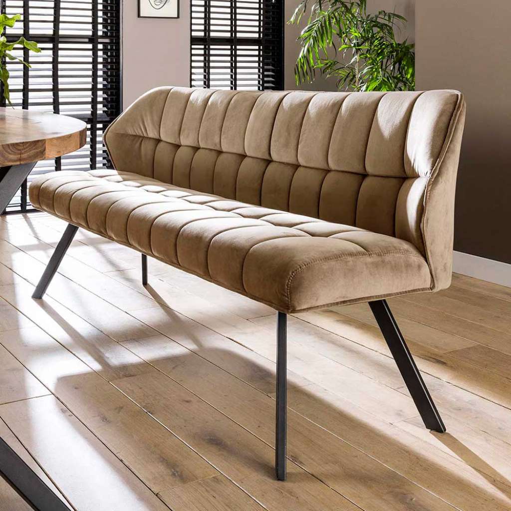 Esszimmerbank Samt Beige mit Vierfußgestell aus Metall 190 cm breit