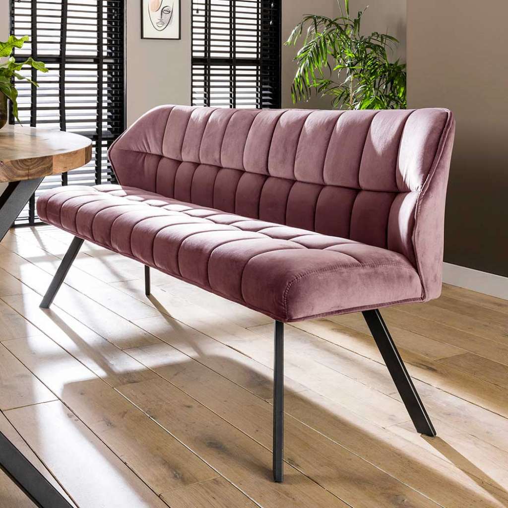 Esstischbank Samt Rosa mit Vierfußgestell aus Metall 190 cm breit