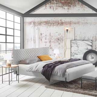 Single Bett gepolstert 140x200 cm in Grau Vierfußgestell aus Metall