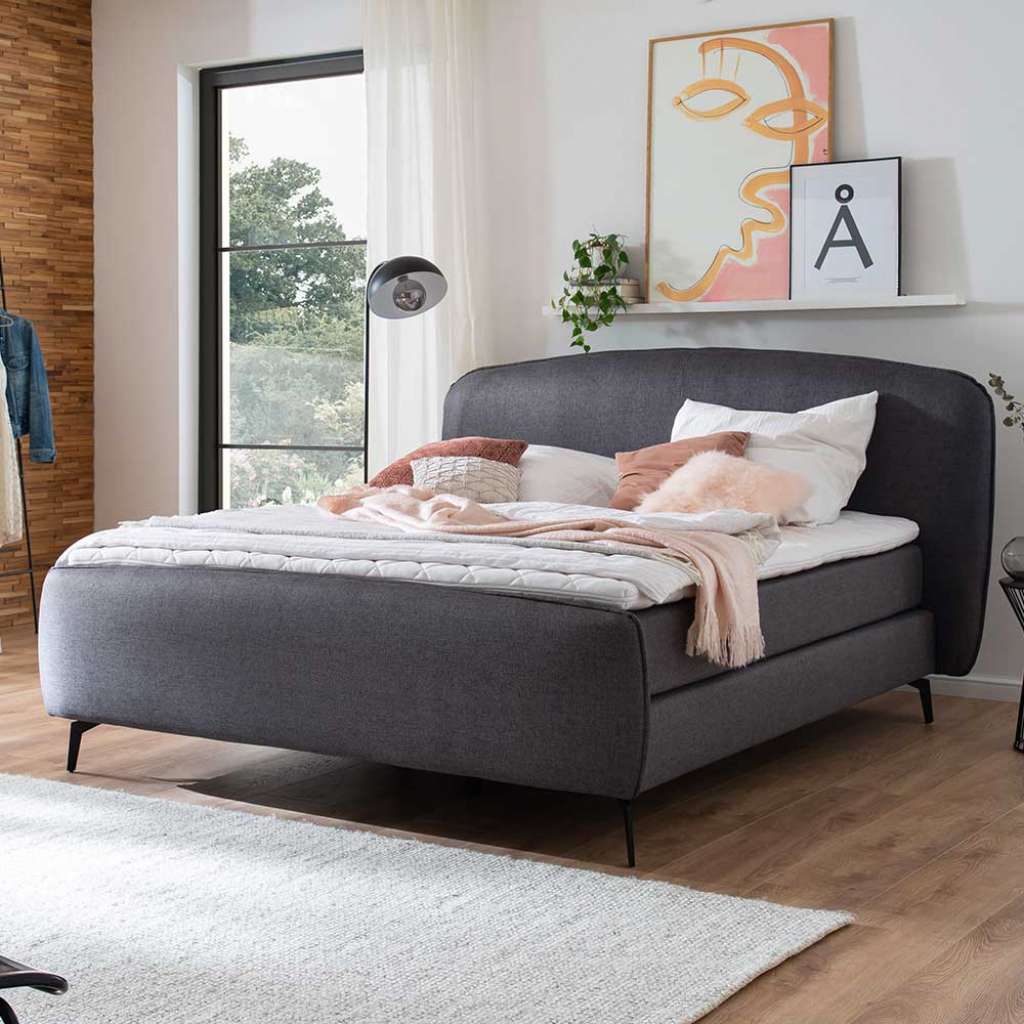 Boxbett Anthrazit Stoff mit Vierfußgestell aus Metall 55 cm Einstiegshöhe