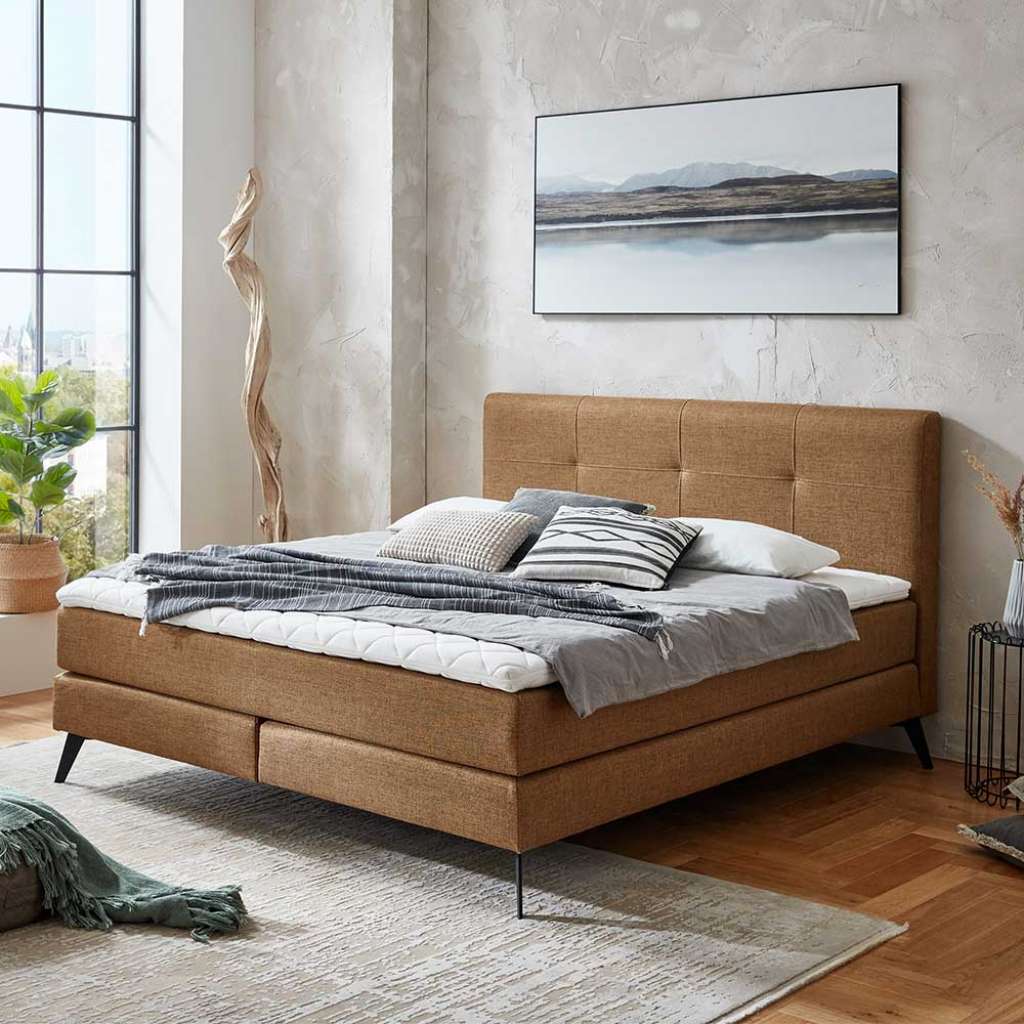 Boxbetten Ocker Gelb aus Webstoff und Metall 160x200 cm und 180x200 cm