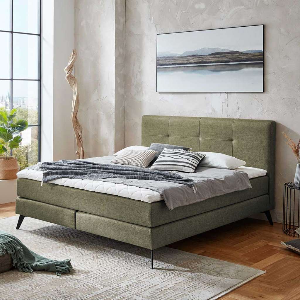 Springboxbett Grün aus Webstoff und Metall 160x200 cm und 180x200 cm