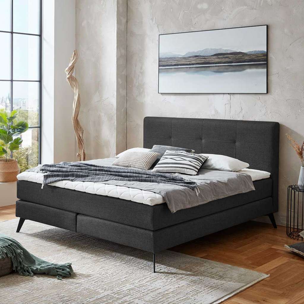 Amerikanisches Bett Anthrazit mit Vierfußgestell aus Metall 54 cm Einstiegshöhe