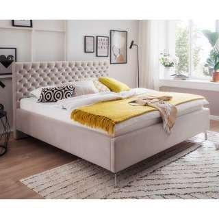 Stoffbett mit Bettkasten und Lattenrosten Beige und Chromfarben