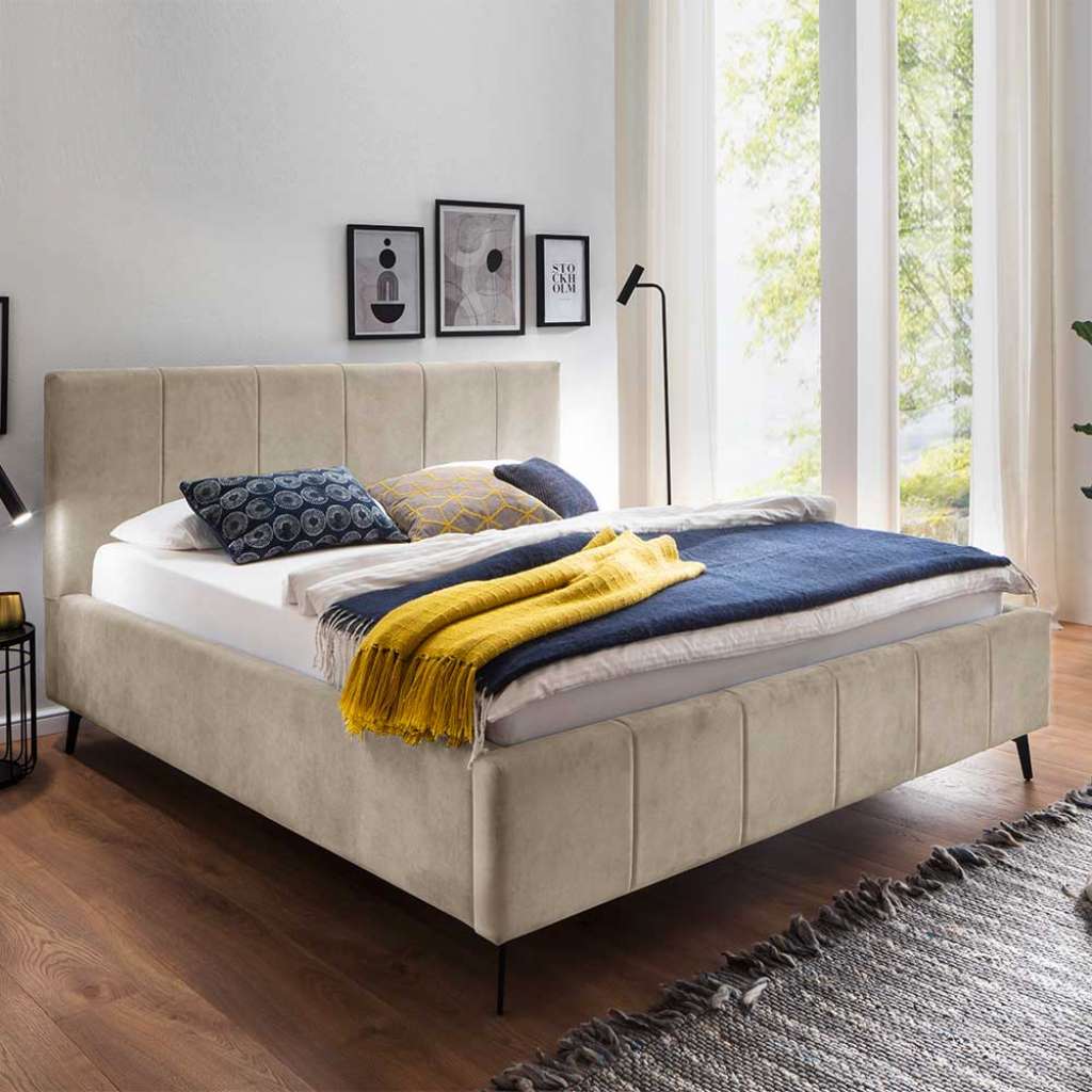 Komfortbett Stoff Beige aus Velours Vierfußgestell aus Metall