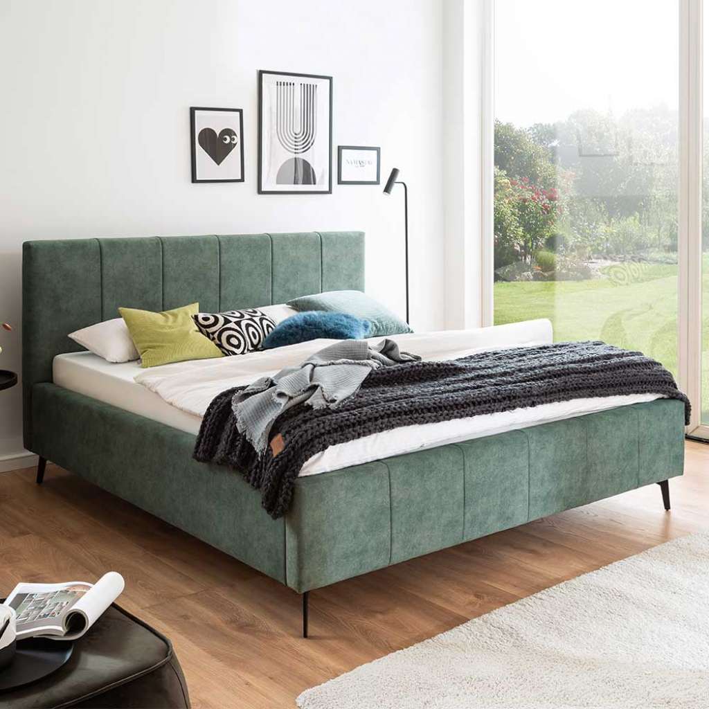 Komfortbett Stoff Grün aus Velours Vierfußgestell aus Metall