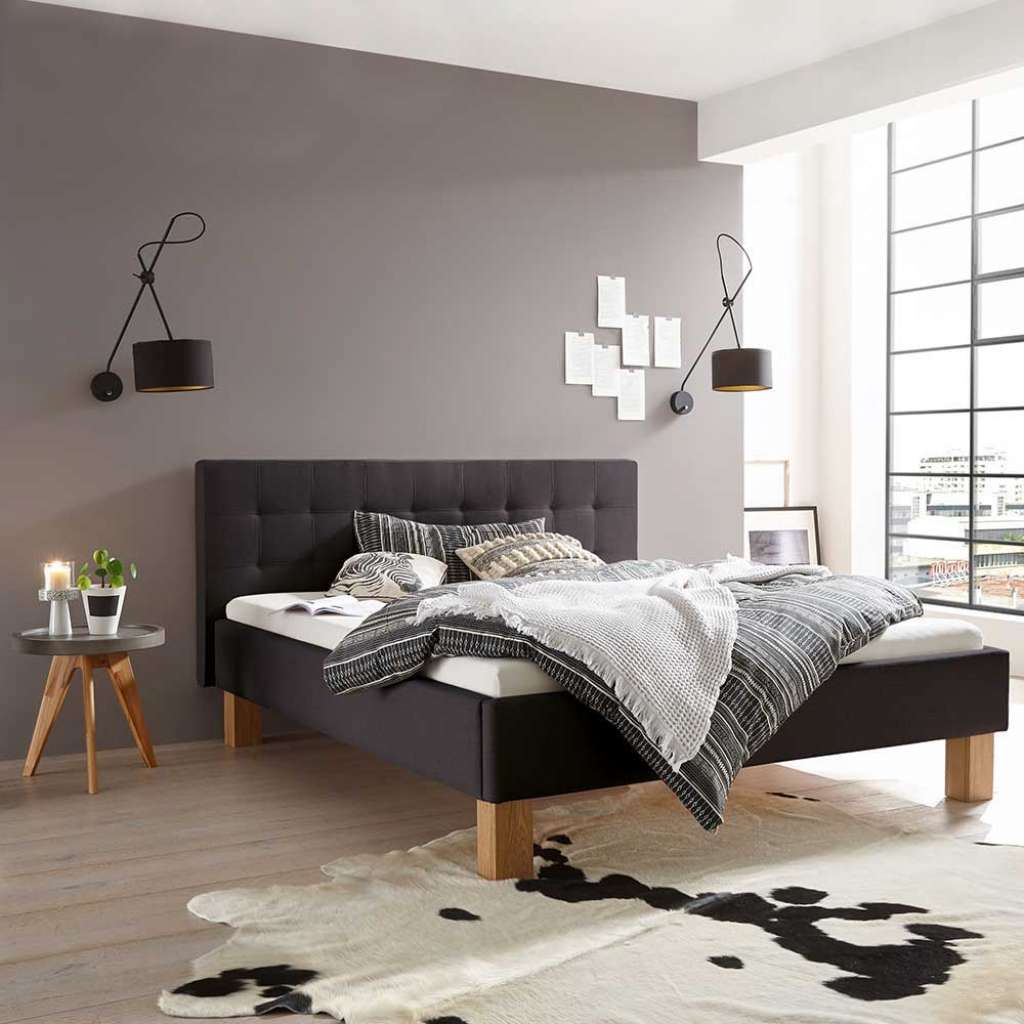 Polster Bett optionale Nachttische in Anthrazit Eiche Bianco