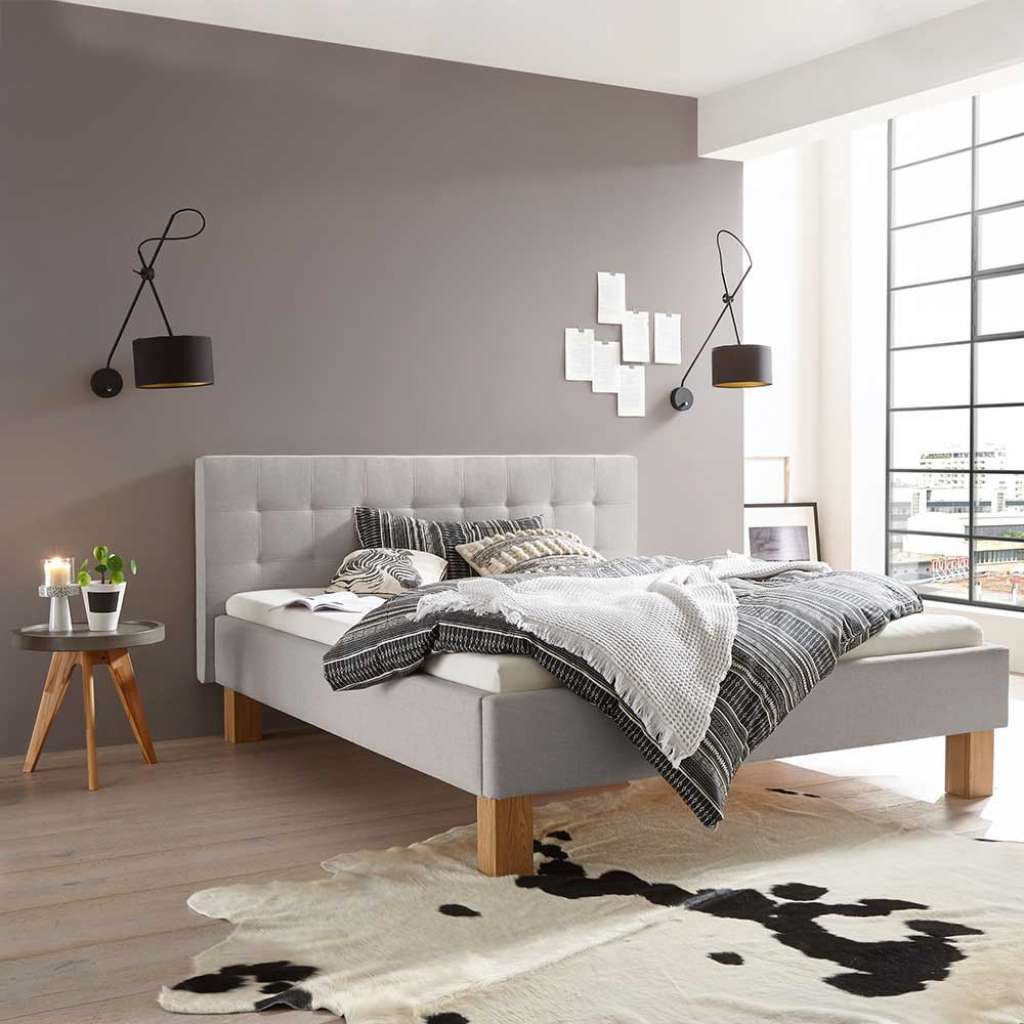 Gepolstertes Bett Grau optional mit Nachttischen Skandi Design