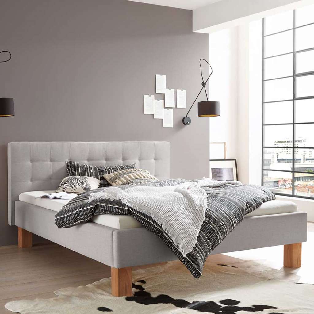 Gepolstertes Bett Skandi Stil in Grau Stoff Kernbuchefarben