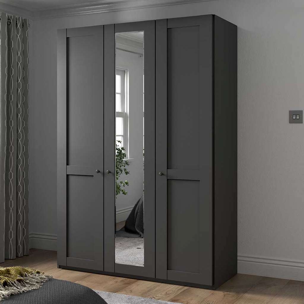 Drehtürenschrank mit Spiegel Landhaus in Dunkelgrau 150 cm breit
