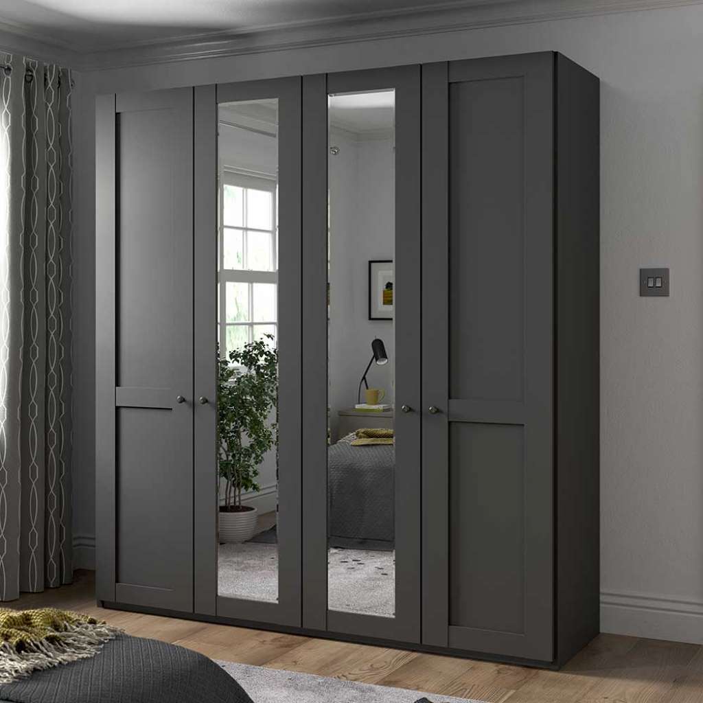 Schlafzimmerschrank mit Spiegeltüren in Dunkelgrau 200 cm breit
