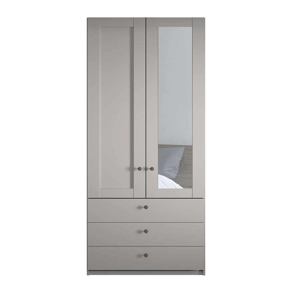 Drehtürenkleiderschrank mit Spiegel in Hellgrau Made in Germany