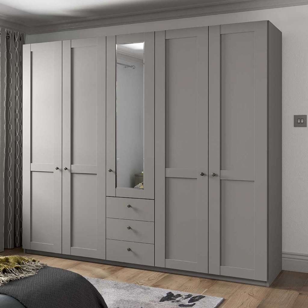 Landhaus Design Kleiderschrank in Hellgrau drei Schubladen