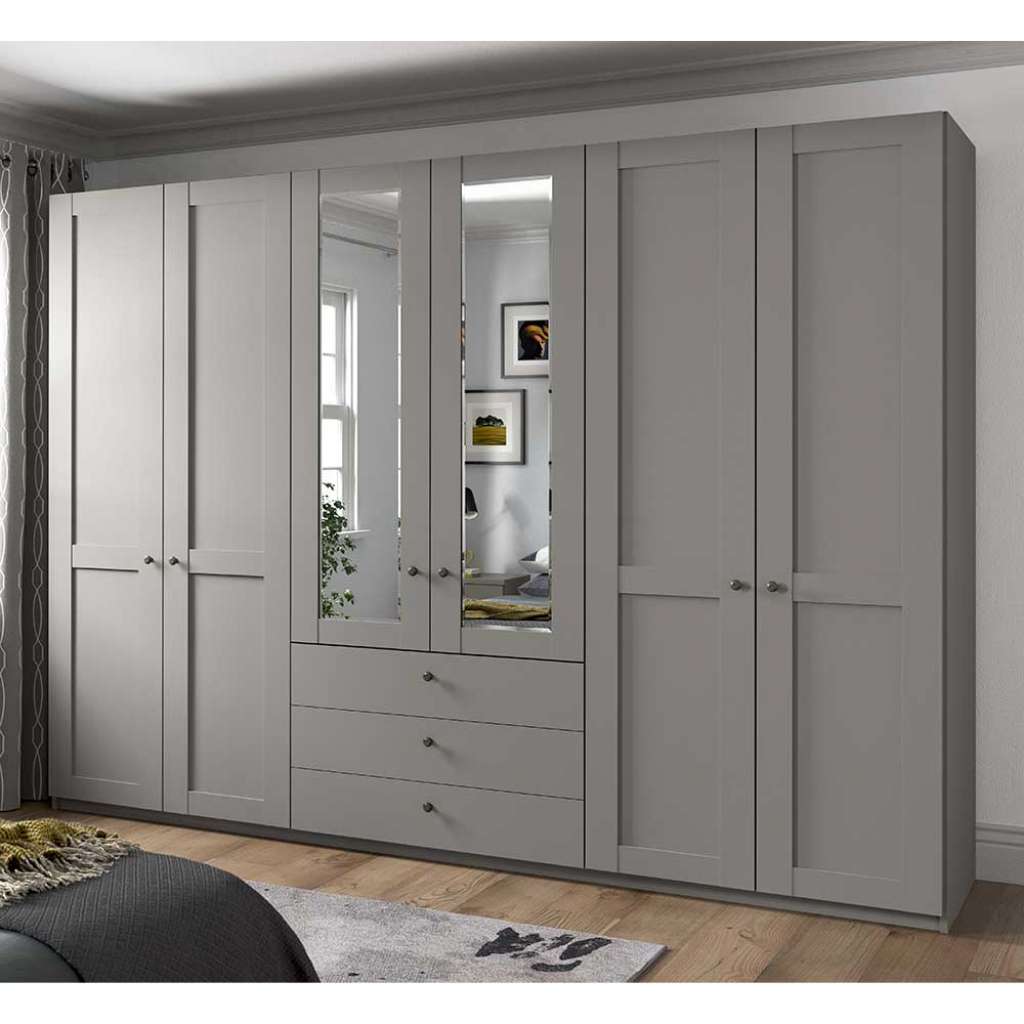 Kleiderschrank hellgrau Landhaus 300 cm breit Spiegeltüren