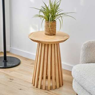 Beistelltisch hoch Holz im Skandi Design runder Tischplatte