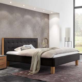 Doppeltbett in Anthrazit und Eiche Bianco Vierfußgestell aus Holz