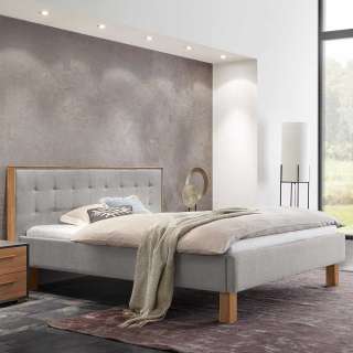 Polsterbettgestell 140x200 in Grau und Eiche Bianco 100 cm hoch
